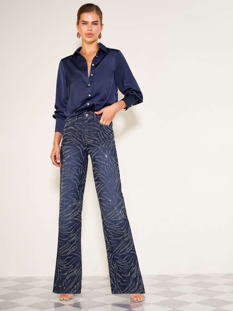 Friends Like These Indigo Blue Zebra Premium Embellished Everyday Wide Leg Denim Jeans - Image 2 of 6