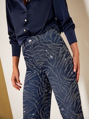 Friends Like These Indigo Blue Zebra Premium Embellished Everyday Wide Leg Denim Jeans - Image 4 of 6