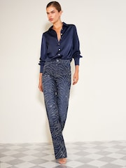 Friends Like These Indigo Blue Zebra Premium Embellished Everyday Wide Leg Denim Jeans - Image 5 of 6