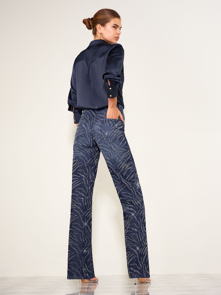 Friends Like These Indigo Blue Zebra Premium Embellished Everyday Wide Leg Denim Jeans - Image 6 of 6