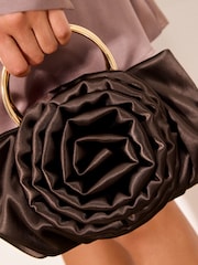 Lipsy Chocolate Brown Satin Corsage Top Handle Bag - Image 3 of 7
