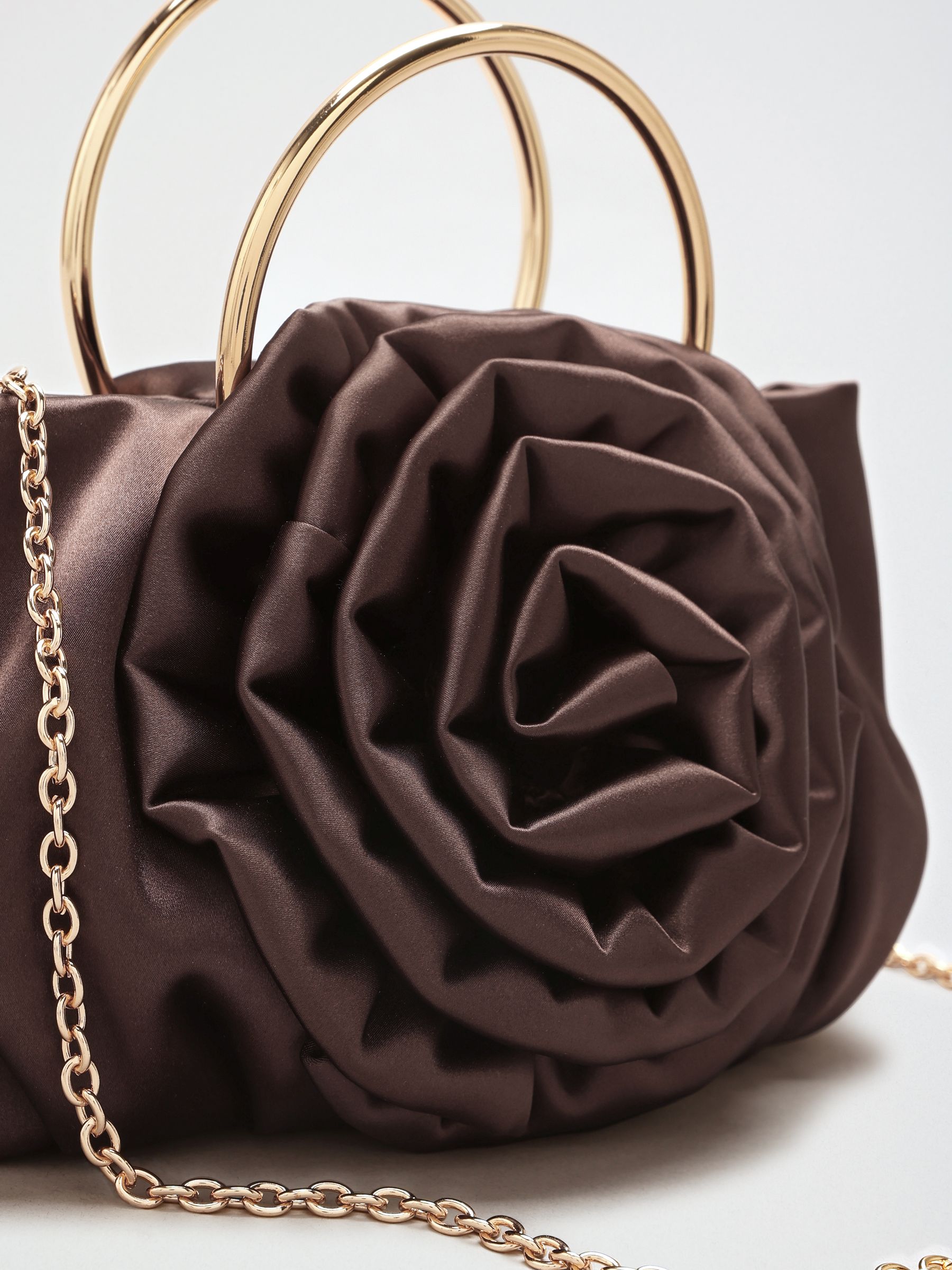 Buy Lipsy Chocolate Brown Satin Corsage Top Handle Bag from Next USA