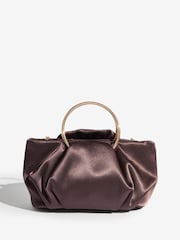 Lipsy Chocolate Brown Satin Corsage Top Handle Bag - Image 5 of 7