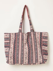 Borsa tote reversibile FatFace a righe con stampa floreale - Immagine 1 di 3