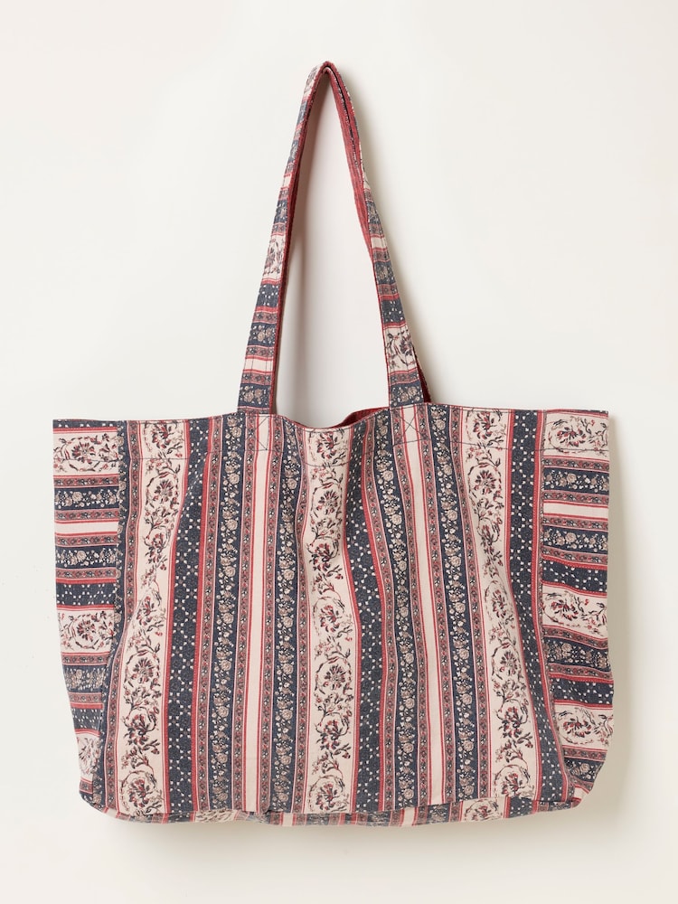 Borsa tote reversibile FatFace a righe con stampa floreale - Immagine 1 di 3