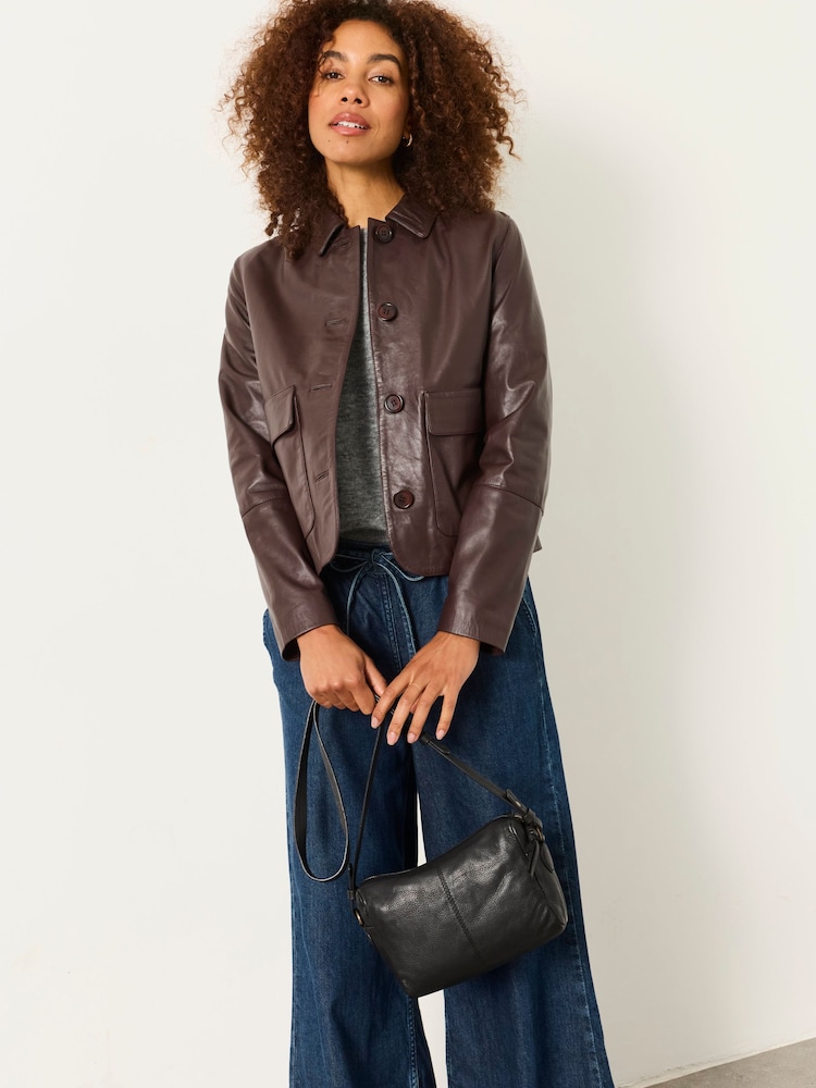 Czarny - FatFace Maya Leather Crossbody Bag - Obraz 2 z 5