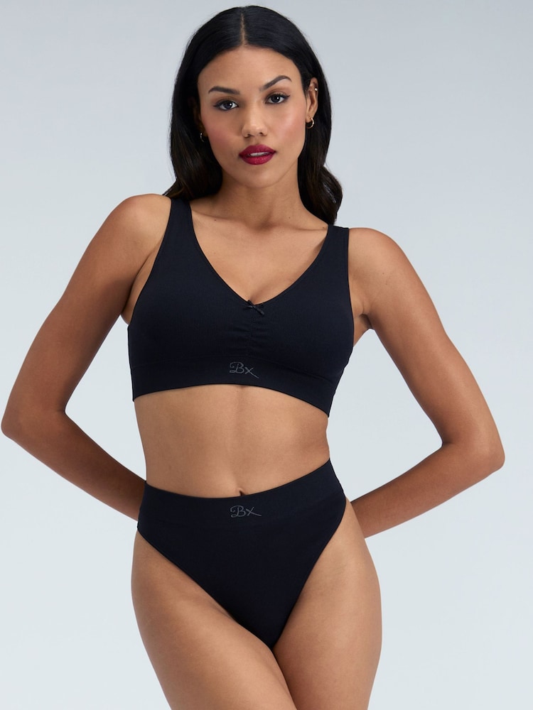 Boux Avenue Black Seamless Ruche Bra & Knickers Set - Image 2 of 6