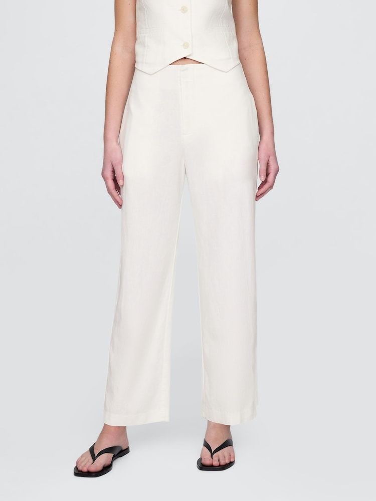 Gap White Linen Blend Relaxed Straight Trousers - Image 1 of 4