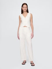 Gap White Linen Blend Relaxed Straight Trousers - Image 4 of 4