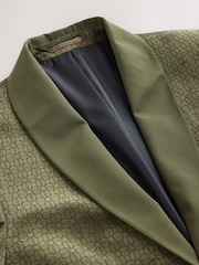 Olive Green Geometric Regular Fit Patterned Velvet Blazer - Image 10 of 12