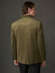 Olive Green Geometric Regular Fit Patterned Velvet Blazer - Image 3 of 12