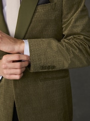 Olive Green Geometric Regular Fit Patterned Velvet Blazer - Image 4 of 12
