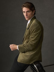 Olive Green Geometric Regular Fit Patterned Velvet Blazer - Image 5 of 12