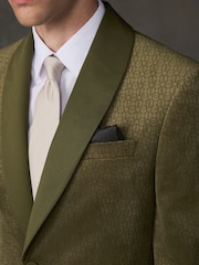Olive Green Geometric Regular Fit Patterned Velvet Blazer - Image 6 of 12