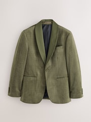 Olive Green Geometric Regular Fit Patterned Velvet Blazer - Image 7 of 12