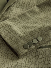 Olive Green Geometric Regular Fit Patterned Velvet Blazer - Image 8 of 12