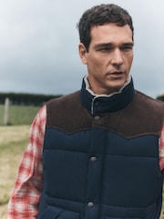 Navy Puffer Quilted Western Style Gilet - Image 1 of 11