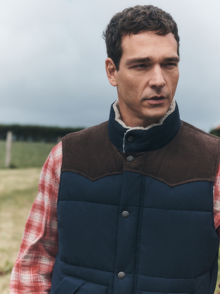 Navy Puffer Quilted Western Style Gilet - Image 1 of 11