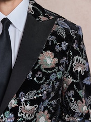 Black Multi Floral Slim Fit Sequin Velvet Blazer - Image 7 of 7