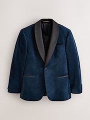 Navy Blue Regular Fit Velvet Blazer - Image 5 of 9