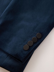 Navy Blue Regular Fit Velvet Blazer - Image 6 of 9