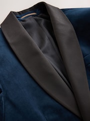 Navy Blue Regular Fit Velvet Blazer - Image 8 of 9