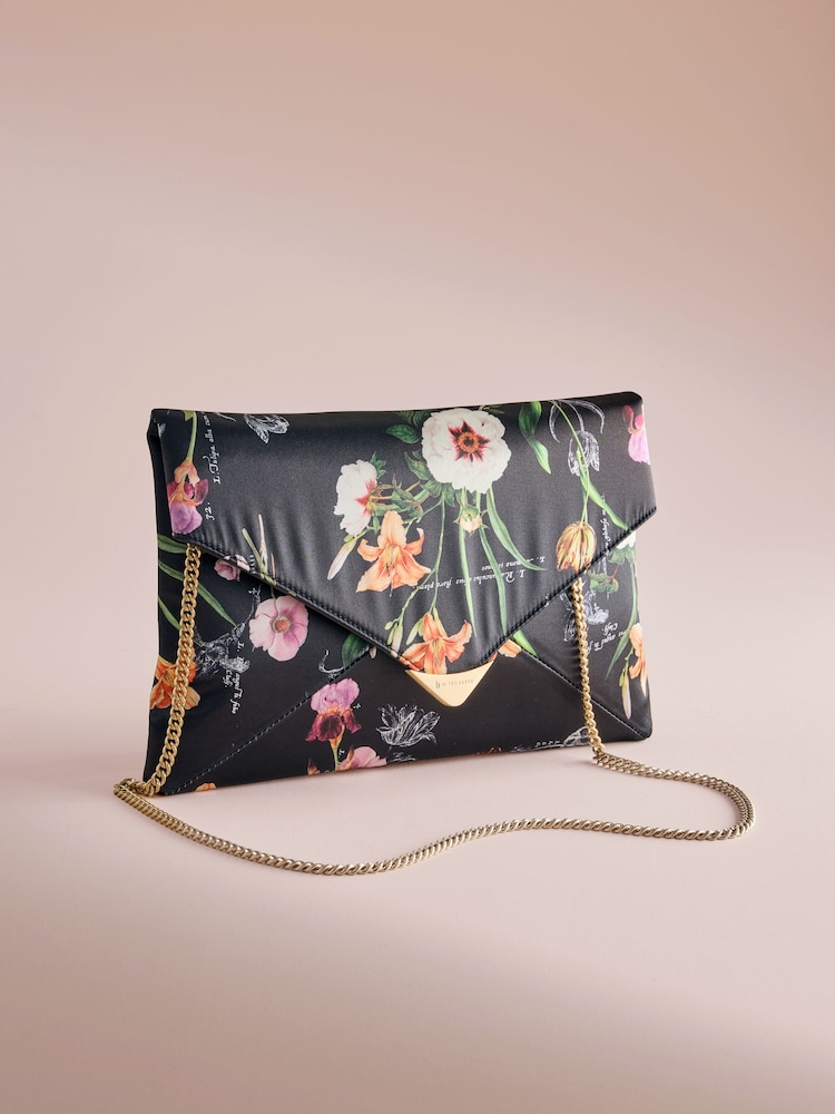 Black Printed Floral - B by Ted Baker Clutch Bag With Chain - Εικόνα 1 από 6
