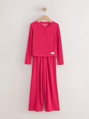 Red Pointelle Henley Wide Leg Pyjamas 1 Pack (3-16yrs) - Image 1 of 9