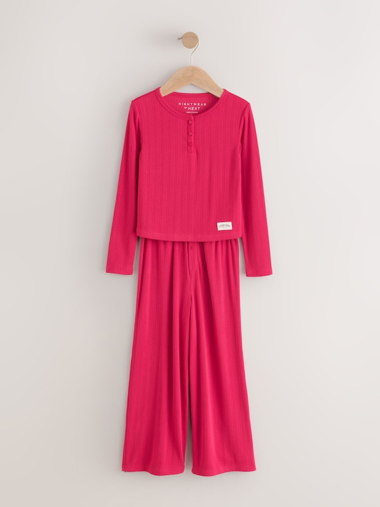Red Pointelle Henley Wide Leg Pyjamas 1 Pack (3-16yrs) - Image 1 of 9 Red Pointelle Henley Wide Leg Pyjamas 1 Pack (3-16yrs) - Image 1 of 9