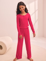 Red Pointelle Henley Wide Leg Pyjamas 1 Pack (3-16yrs) - Image 2 of 9