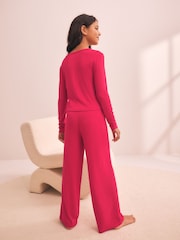 Red Pointelle Henley Wide Leg Pyjamas 1 Pack (3-16yrs) - Image 4 of 9
