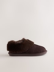 Chocolate Brown Suede Faux Fur Lined Mini Boot Slippers - Image 2 of 5