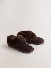 Chocolate Brown Suede Faux Fur Lined Mini Boot Slippers - Image 3 of 5