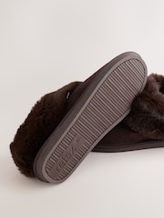 Chocolate Brown Suede Faux Fur Lined Mini Boot Slippers - Image 4 of 5