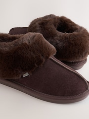 Chocolate Brown Suede Faux Fur Lined Mini Boot Slippers - Image 5 of 5