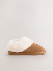Tan Brown Suede Faux Fur Lined Mini Boot Slippers - Image 3 of 6
