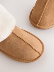 Tan Brown Suede Faux Fur Lined Mini Boot Slippers - Image 4 of 6