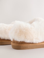 Tan Brown Suede Faux Fur Lined Mini Boot Slippers - Image 5 of 6