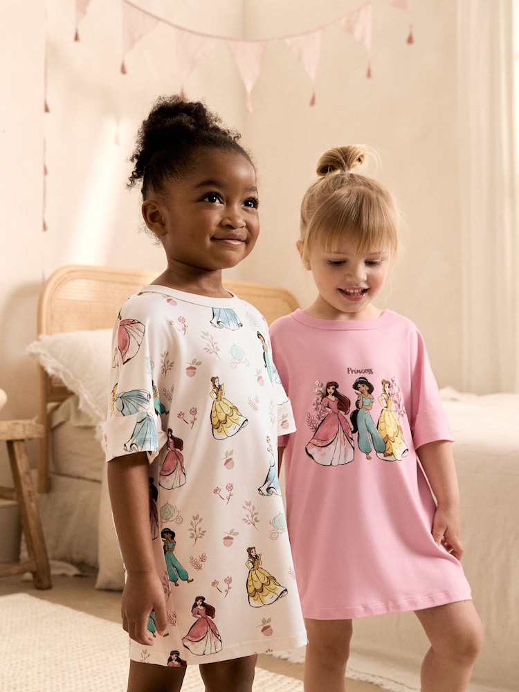 Pink/White Princess Nighties 2 Pack (2-12yrs) - Image 1 of 9 Pink/White Princess Nighties 2 Pack (2-12yrs) - Image 1 of 9
