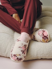 White/Pink Floral Borg Mini Boot Slippers - Image 1 of 5
