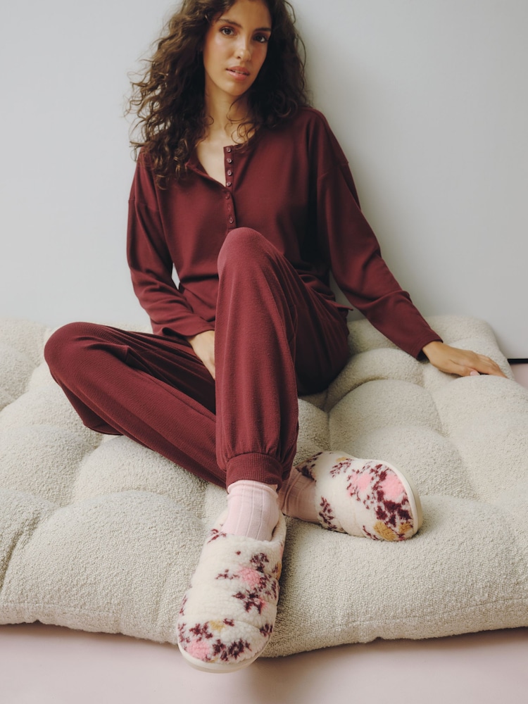 White/Pink Floral Borg Mini Boot Slippers - Image 2 of 5