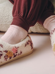 White/Pink Floral Borg Mini Boot Slippers - Image 4 of 5