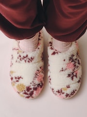 White/Pink Floral Borg Mini Boot Slippers - Image 5 of 5