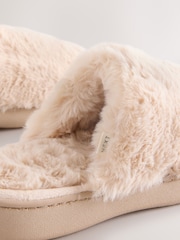 Cream Mule Faux Fur Slippers With Arch Support - Image 10 of 11