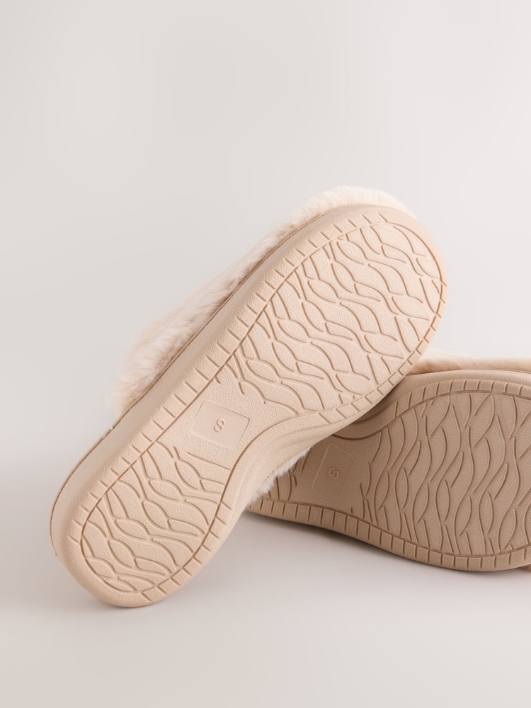 Cream Mule Faux Fur Slippers With Arch Support - Image 11 of 11 Cream Mule Faux Fur Slippers With Arch Support - Image 11 of 11