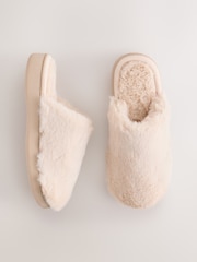 Cream Mule Faux Fur Slippers With Arch Support - Image 6 of 11