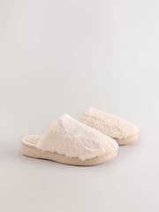 Cream Mule Faux Fur Slippers With Arch Support - Image 7 of 11