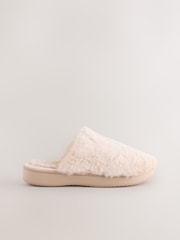 Cream Mule Faux Fur Slippers With Arch Support - Image 8 of 11