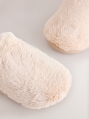 Cream Mule Faux Fur Slippers With Arch Support - Image 9 of 11