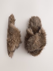 Marrón chocolate - Fur Open Toe Mule Slippers - Imagen 1 de 5